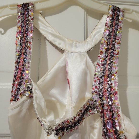 David's Bridal Cream Gown with Purple and Gold Beading - Picture 3 of 4